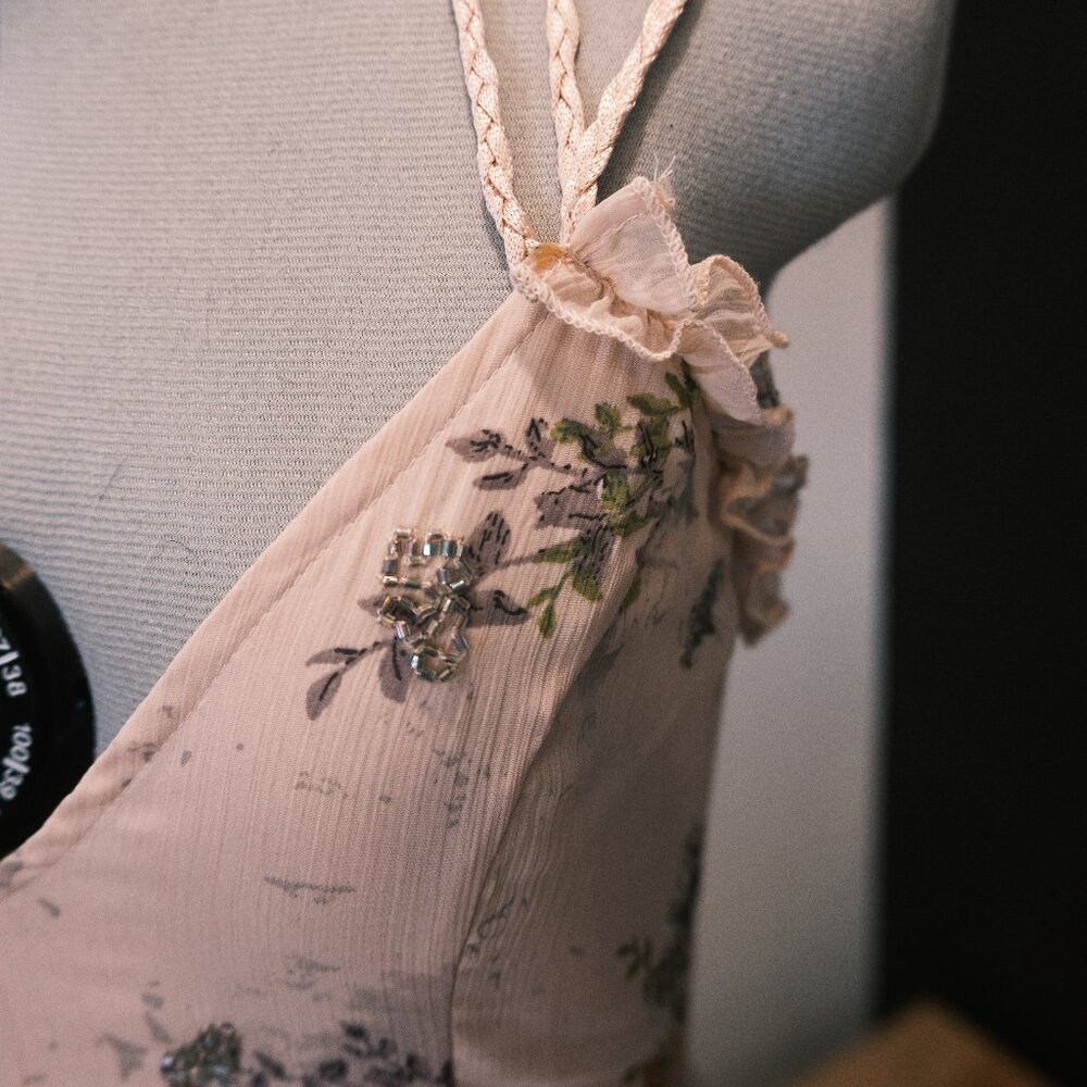 ASOS Design Pink floral chiffon beaded maxi dress - Size US 6 - Picture 3 of 8